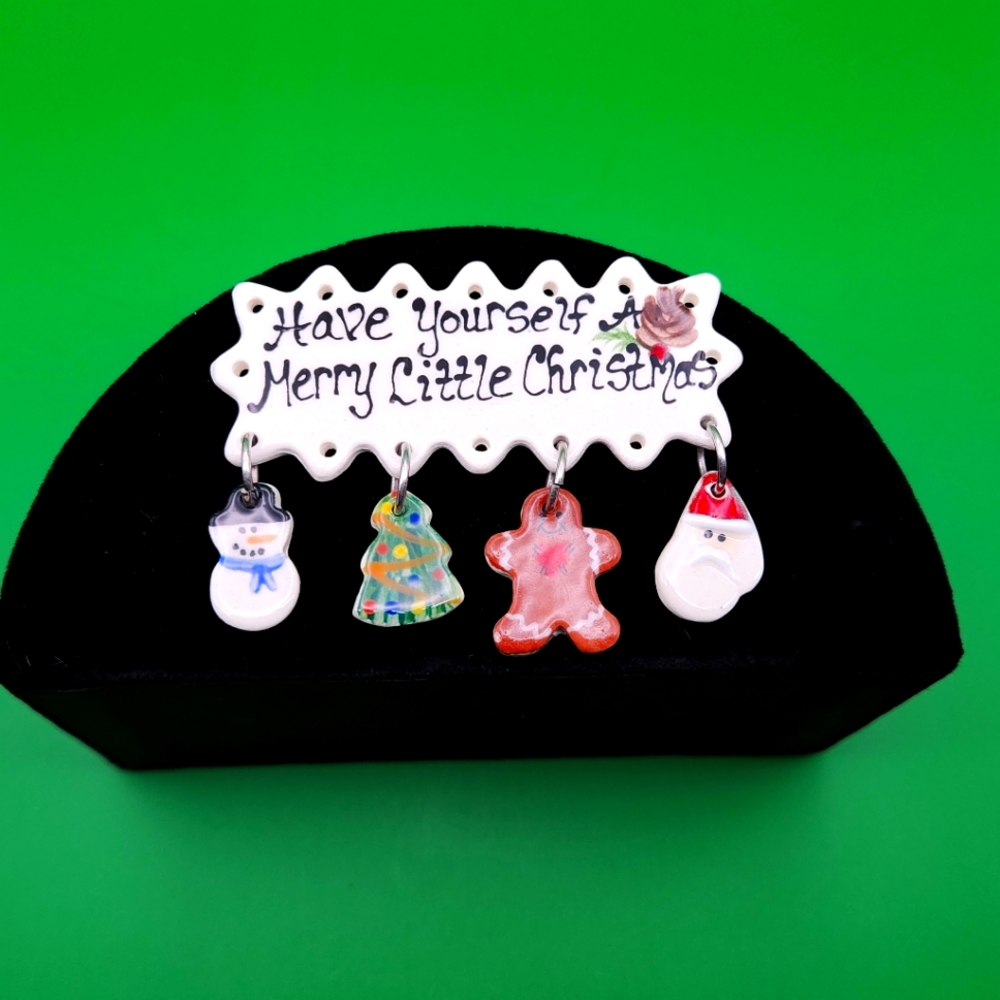 Christmas Brooch Set Cat and Snowman